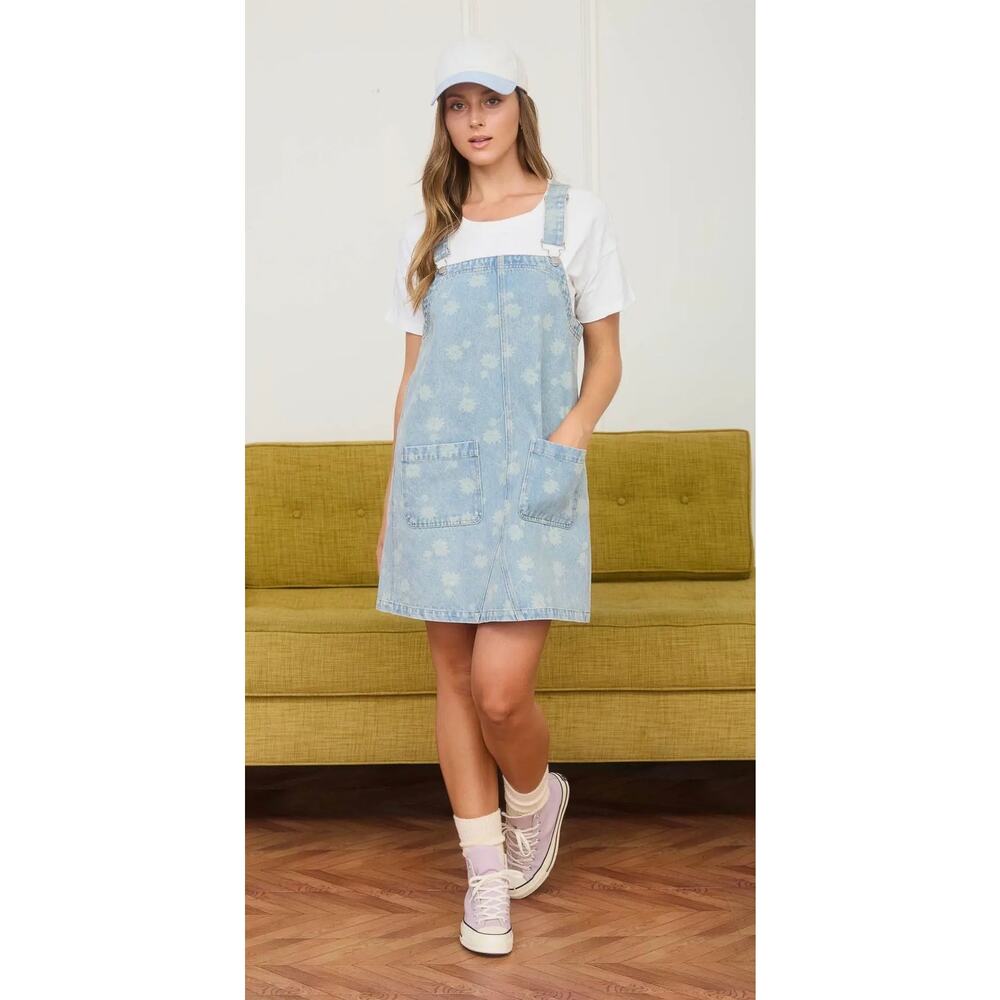 J.O.A. Los Angeles - Dandelion Washed Denim Overall Mini Dress - Large